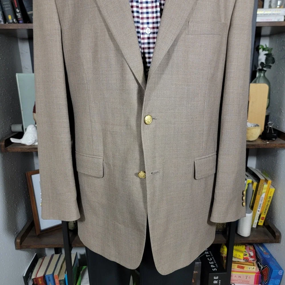 VTG Stafford Men's Sport Coat Blazer Two Button Brown Poly Wool Blend Size 44L‎